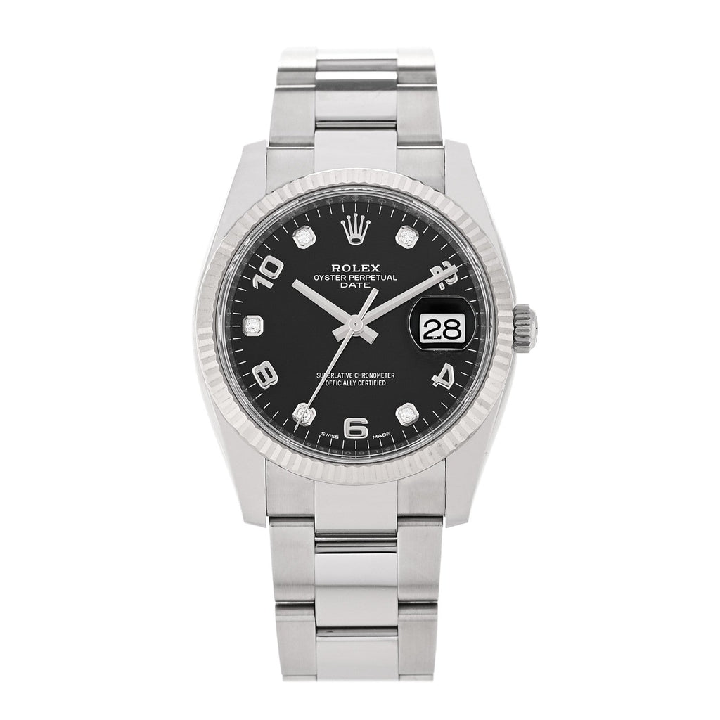 Stainless Steel 18K White Gold Diamond 34mm Oyster Perpetual Date Watch Black 115234