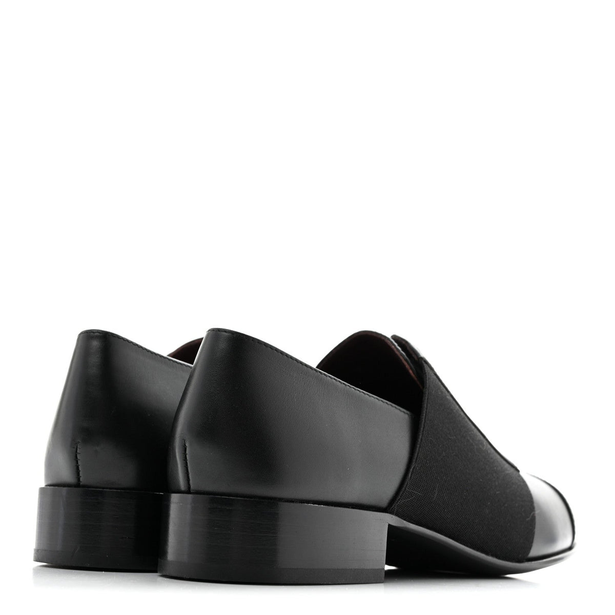 Calfskin Elastic Lace Up Cap Toe CC Loafers 38 Black