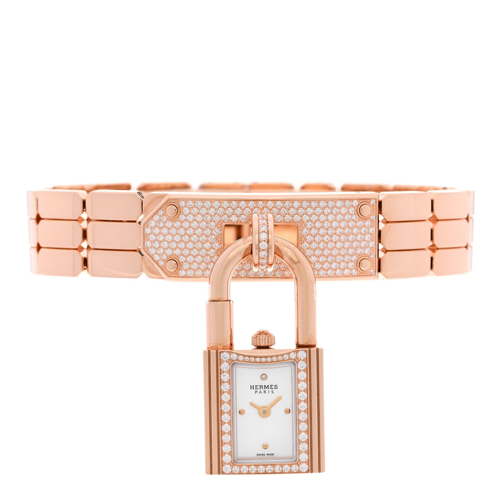 18K Rose Gold Diamond Pave 16mm Kelly Quartz Watch
