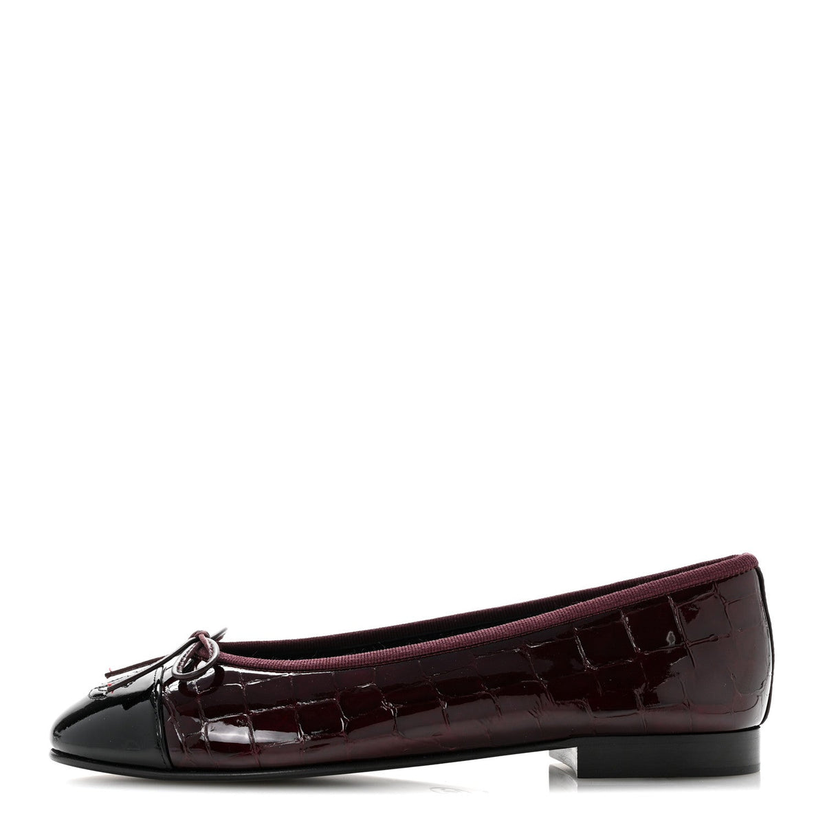 Crocodile Embossed Patent Cap Toe Ballerina Flats 36.5 Dark Burgundy Black