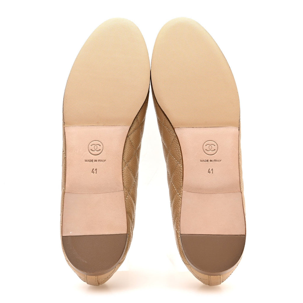 Caviar Quilted CC Cap Toe Ballerina Flats 41 Beige