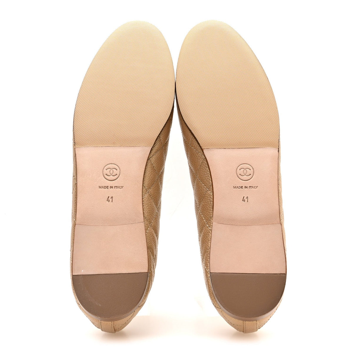 Caviar Quilted CC Cap Toe Ballerina Flats 41 Beige