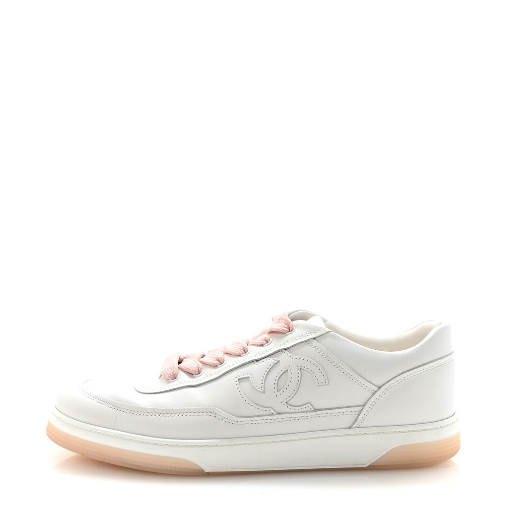 Calfskin Womens CC Sneakers 40 White Light Pink