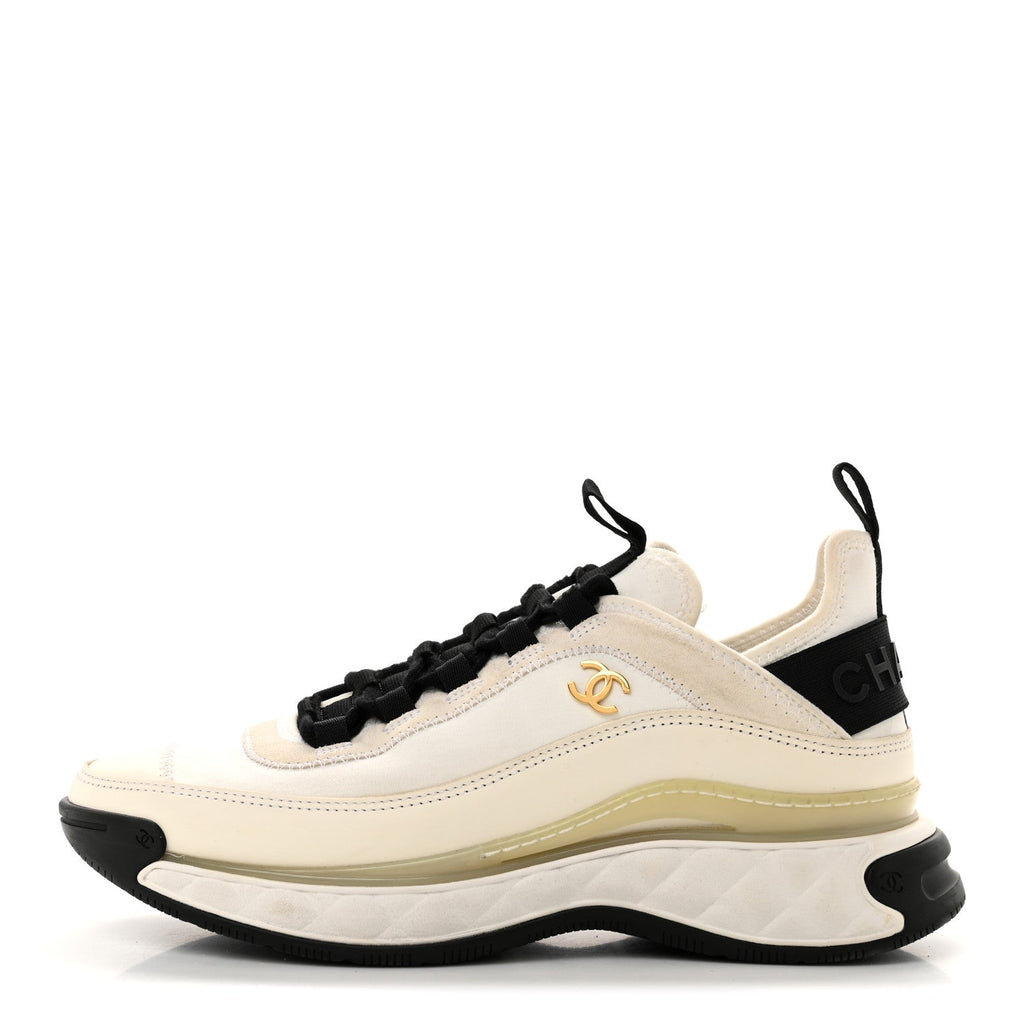Velvet Calfskin Mixed Fibers CC Sneakers 39 Ivory Black