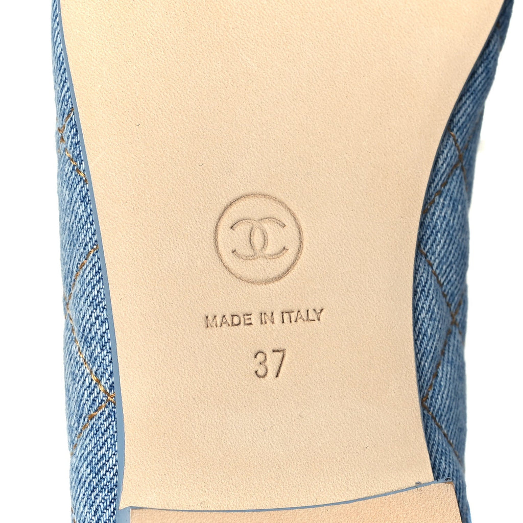 Washed Denim Quilted Cap Toe CC Ballerina Flats 37 Blue