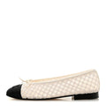 Embroidered Grosgrain Cap Toe Ballerina Flats 37.5 White Black