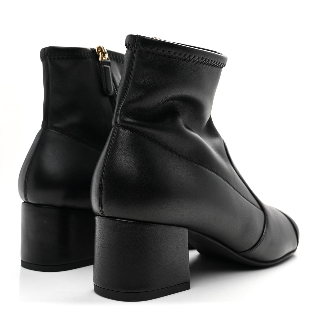 Stretch Lambskin Cap Toe CC Short Boots 38 Black