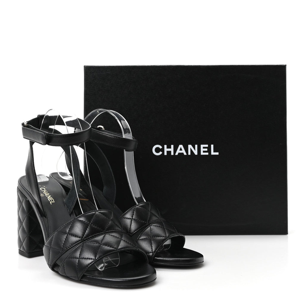 Lambskin Quilted Sandals 40 Black