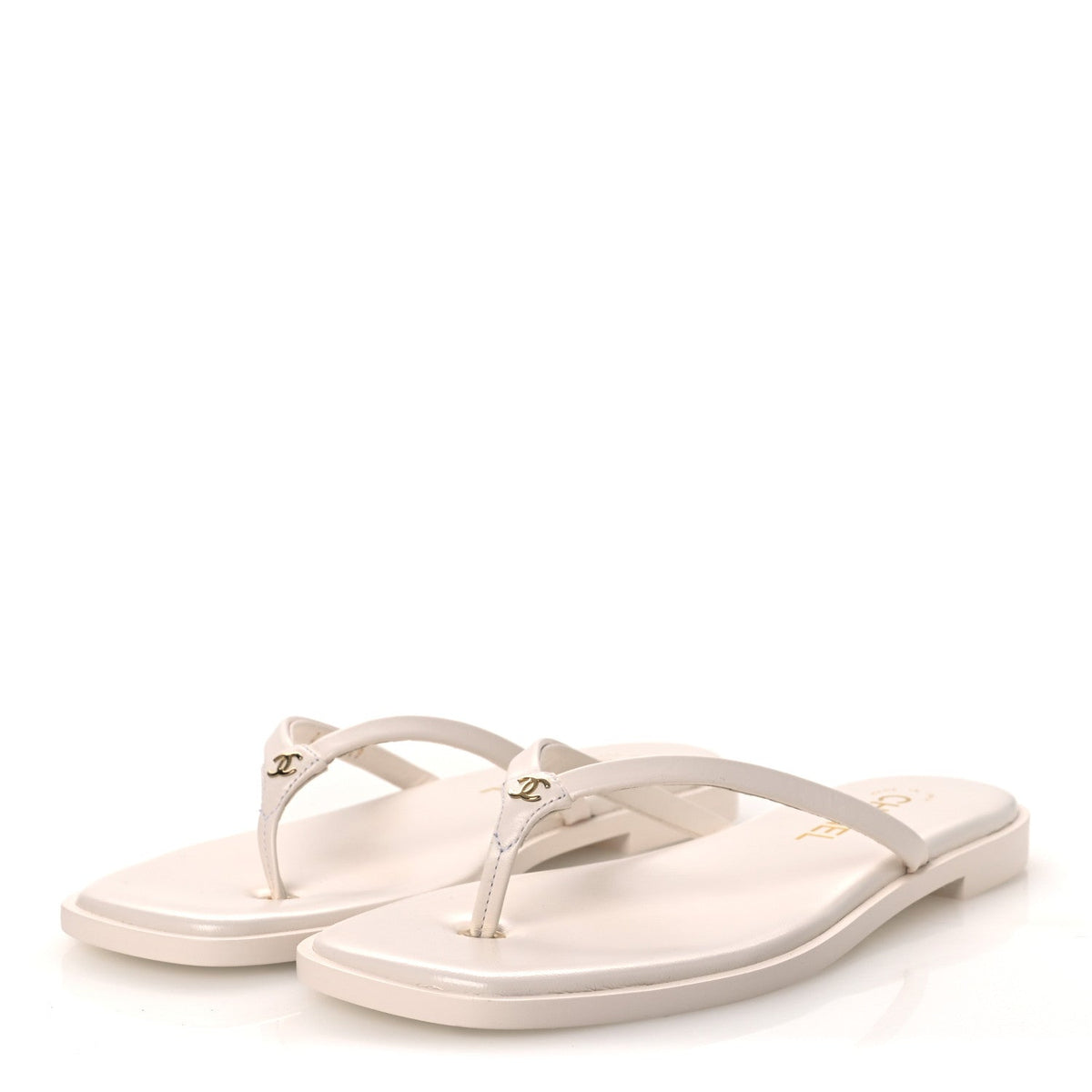 Goatskin CC Times Square Thong Sandals 38.5 Beige