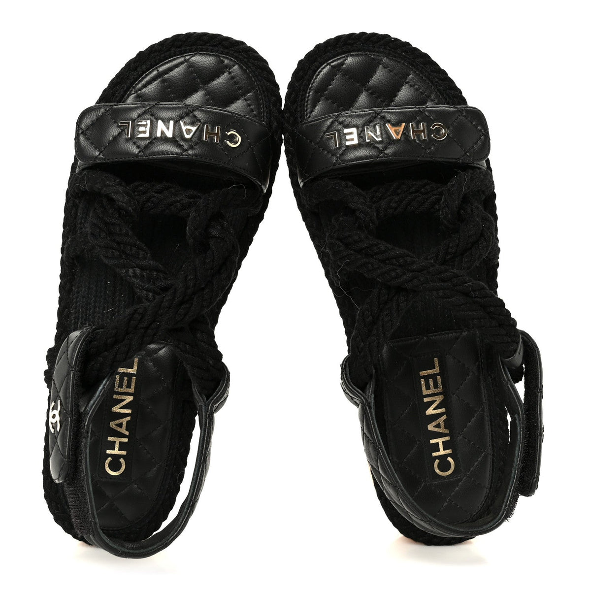 Cord Lambskin Quilted Logo Sandals 37 Black