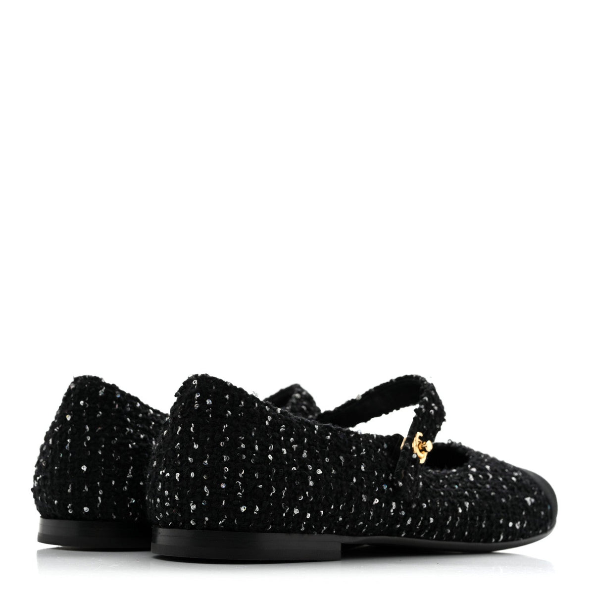 Tweed Sequin Grosgrain Cap Toe Mary Jane Flats 39 Black