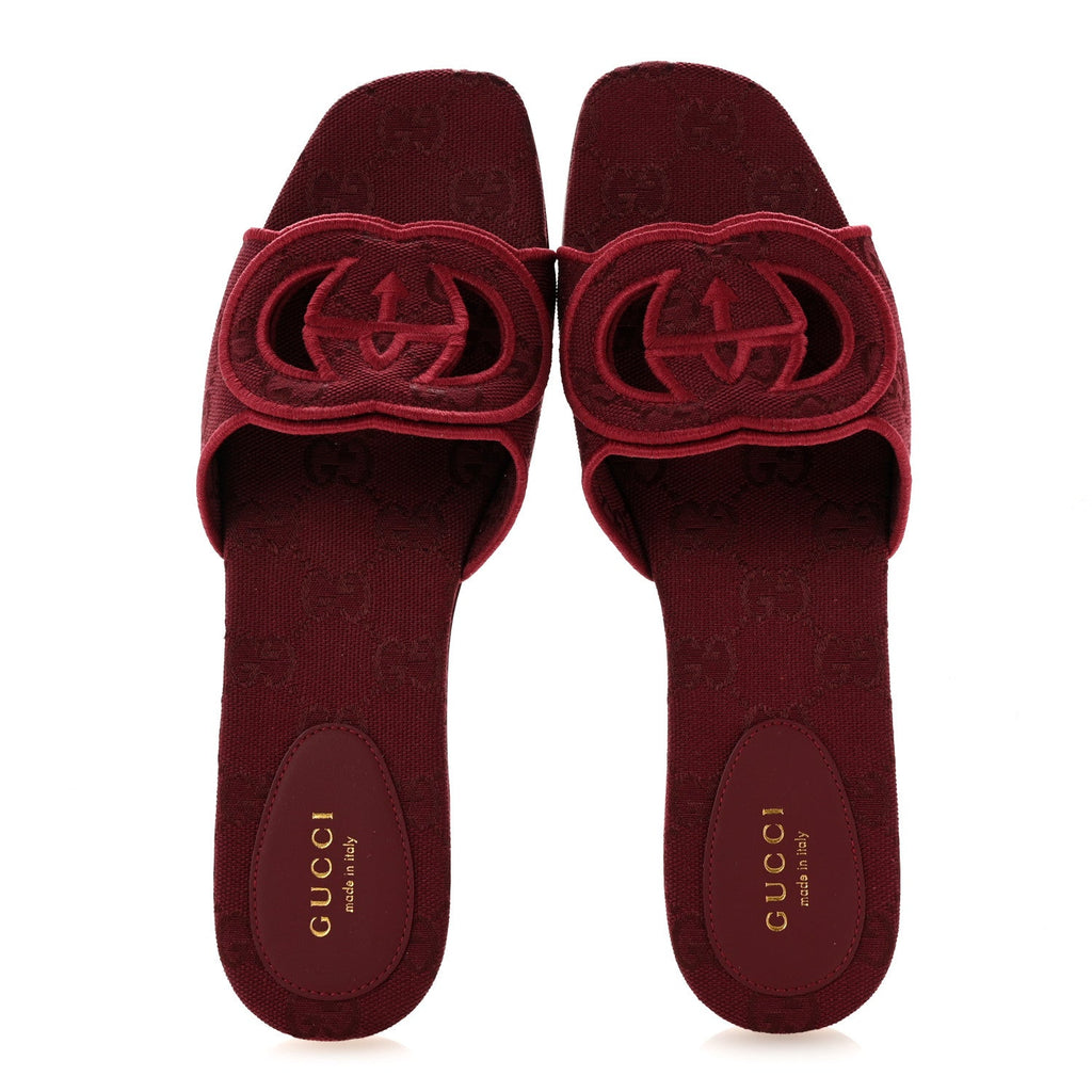 GG Canvas Interlocking G Cut Out Slide Sandals 37.5 Rosso Ancora