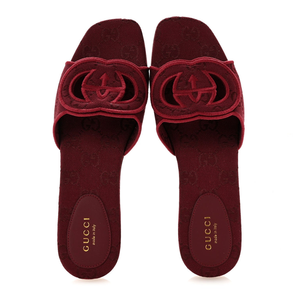 GG Canvas Interlocking G Cut Out Slide Sandals 37.5 Rosso Ancora