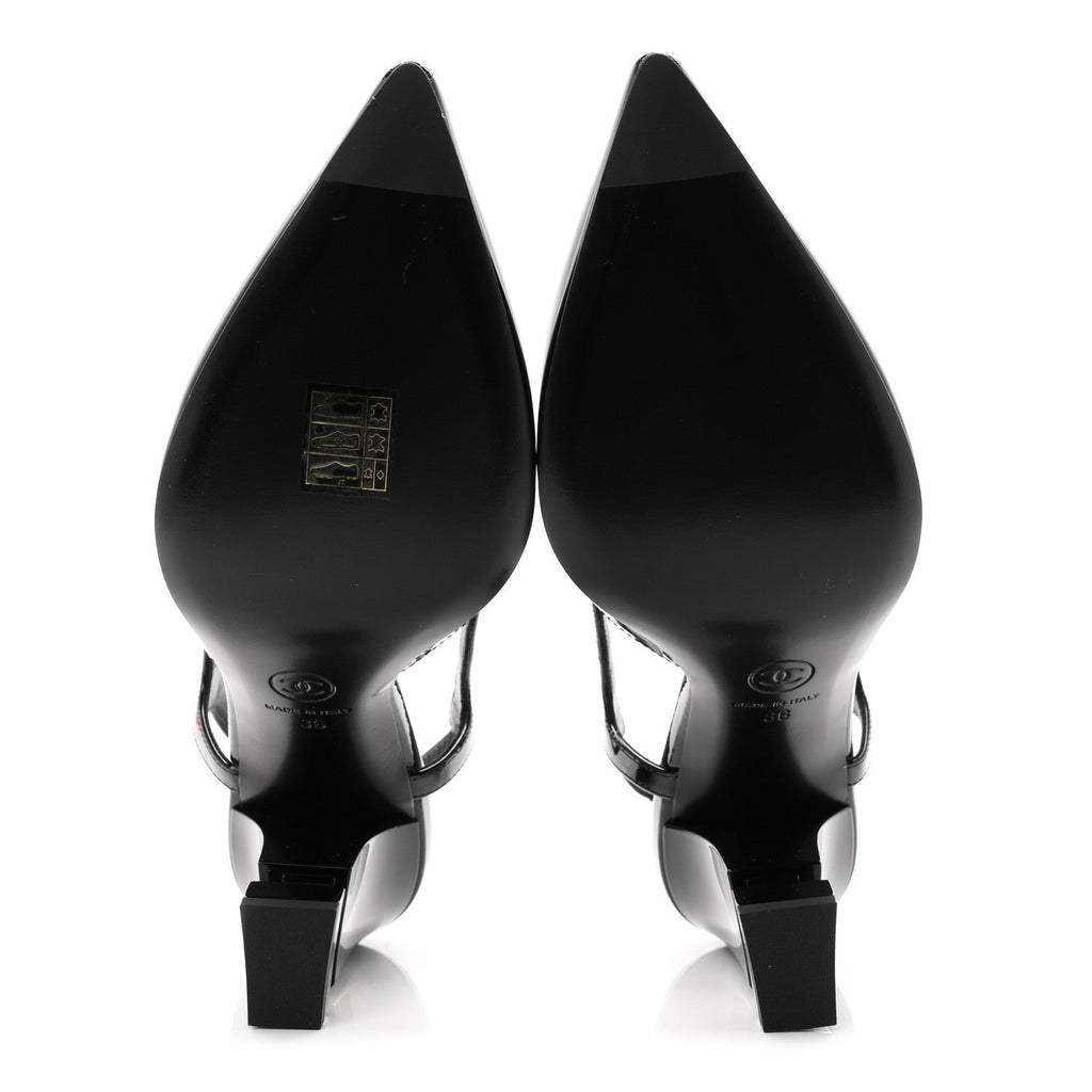 Patent Calfskin Slingback CC Cutout Pumps 36 Black