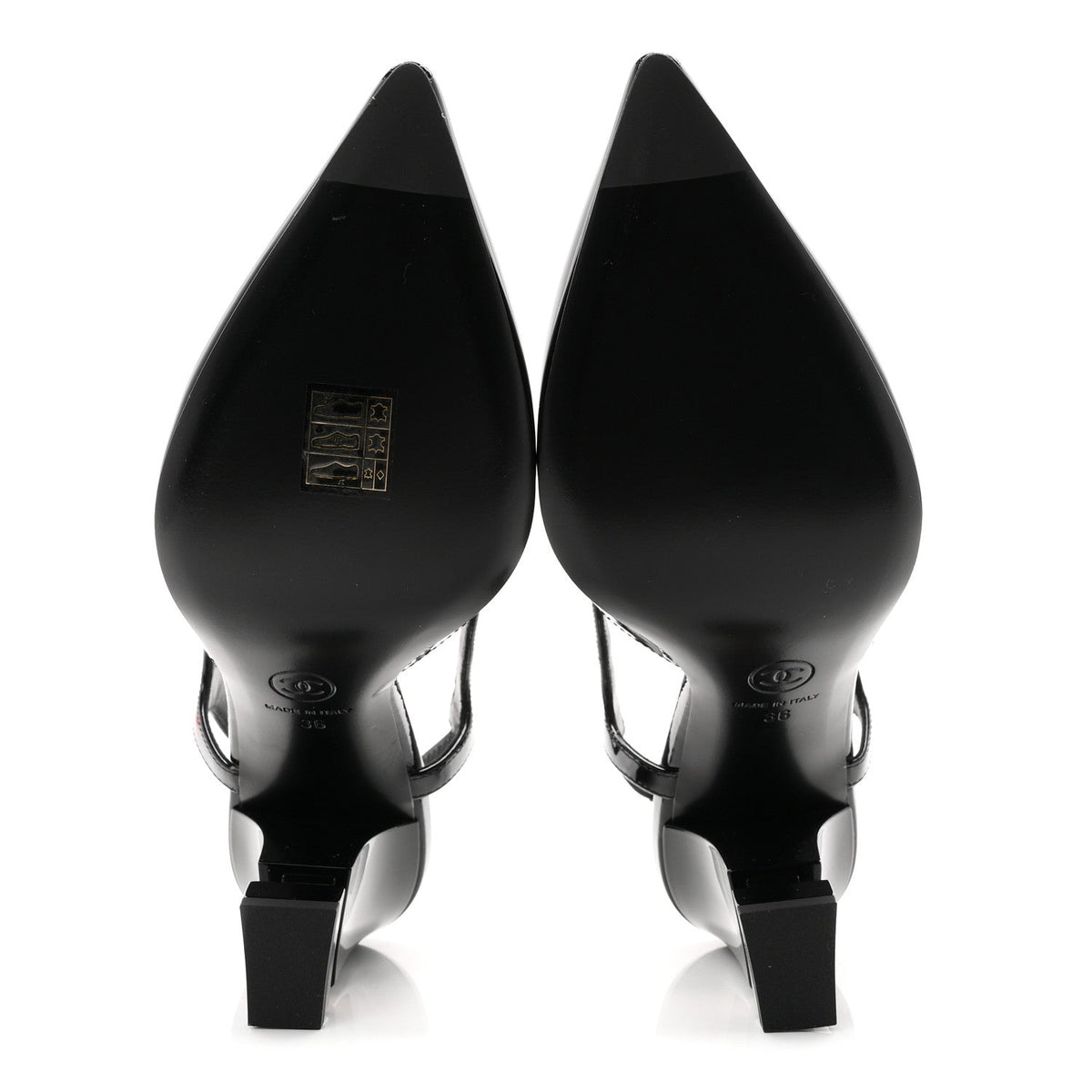 Patent Calfskin Slingback CC Cutout Pumps 36 Black
