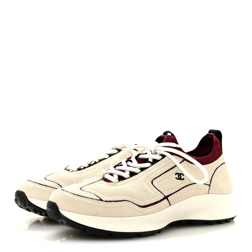 Suede Mixed Fibers Knit Womens CC Sneakers 38 Ivory Burgundy