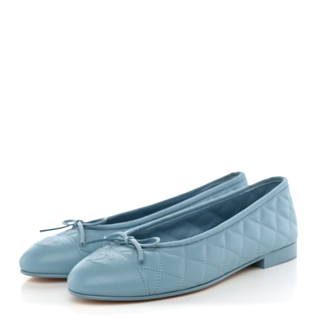 Lambskin Quilted CC Cap Toe Ballerina Flats 38.5 Blue