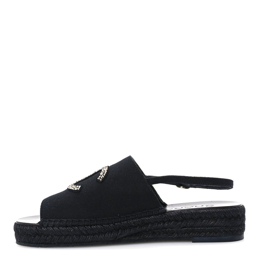 Canvas Strass CC Espadrille Slingback Sandals 38 Black