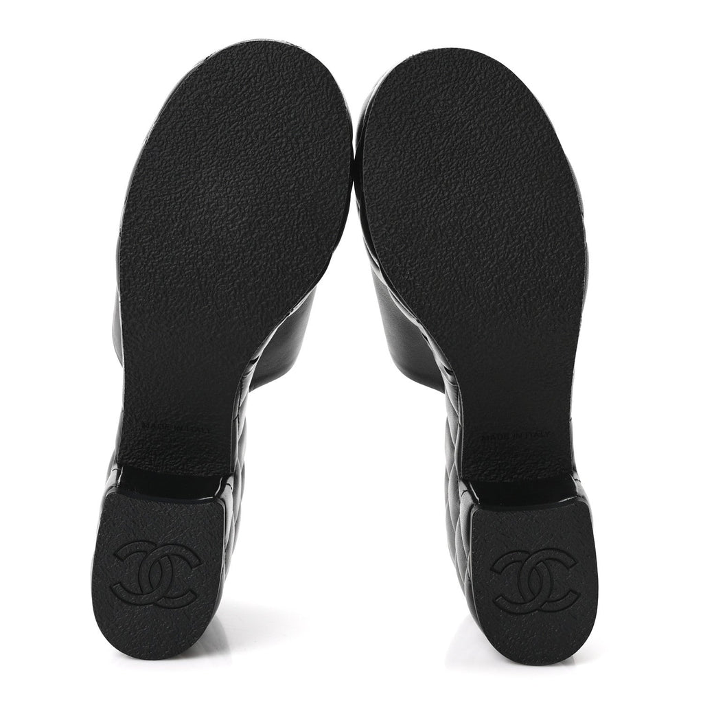 Lambskin Quilted CC Platform Mules 38.5 Black