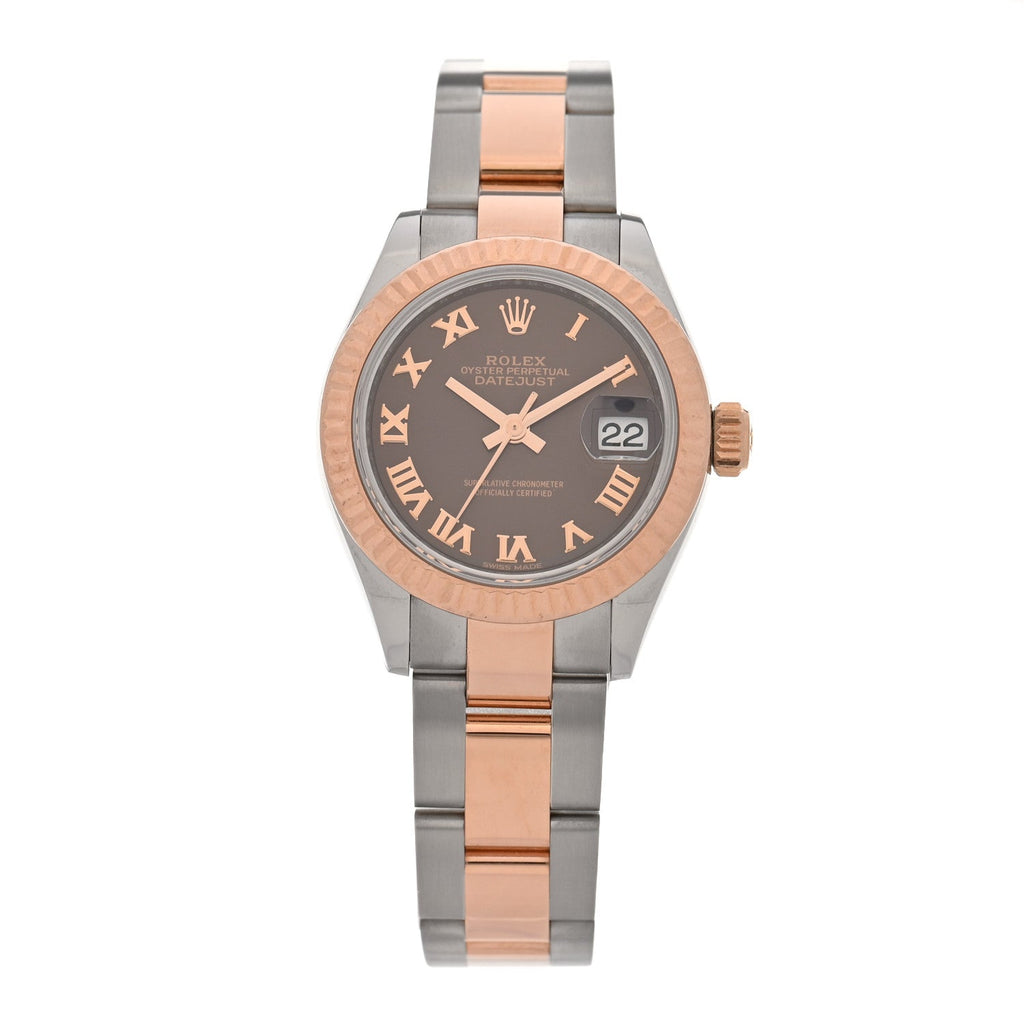 Stainless Steel 18K Everose Gold 28mm Oyster Perpetual Datejust Watch Chocolate Roman 279171