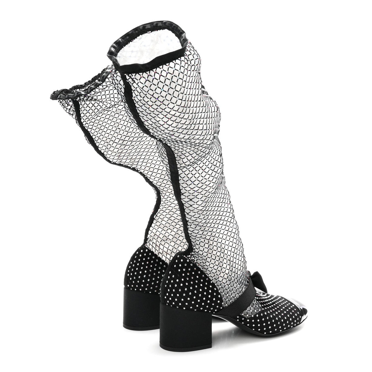 Mesh Crystal Patent CC Bow High Boots 40 Black