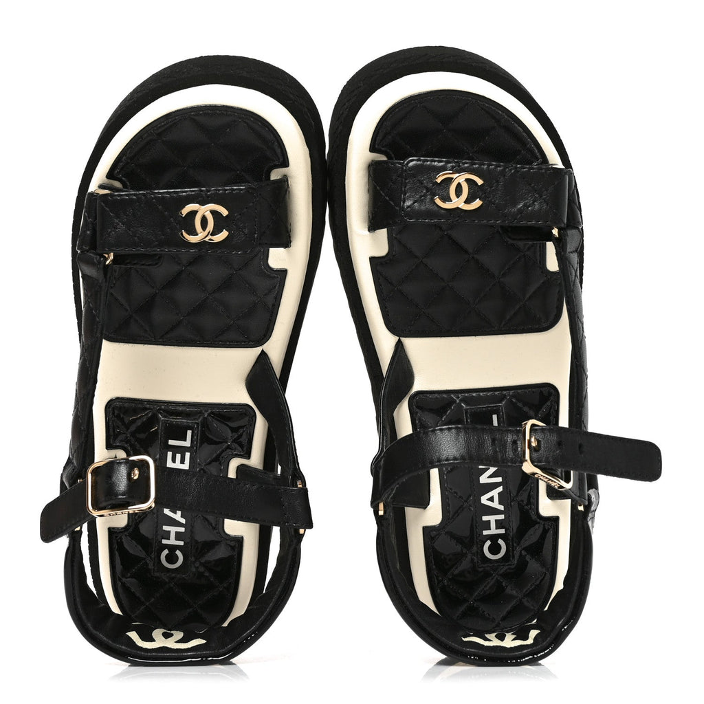 Lambskin Patent Calfskin Logo Platform Sandals 36 Black