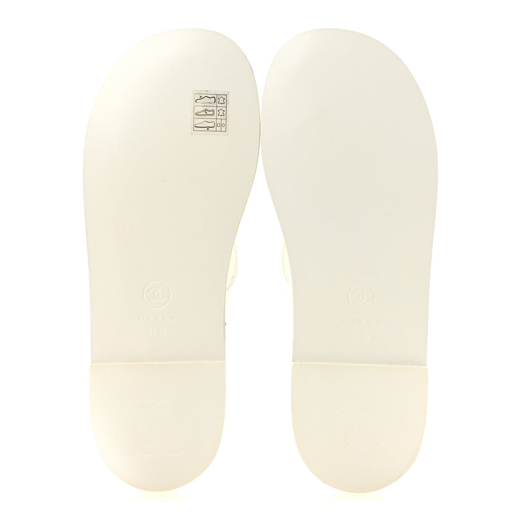 Patent Calfskin Camellia Thong Sandals 37.5 White