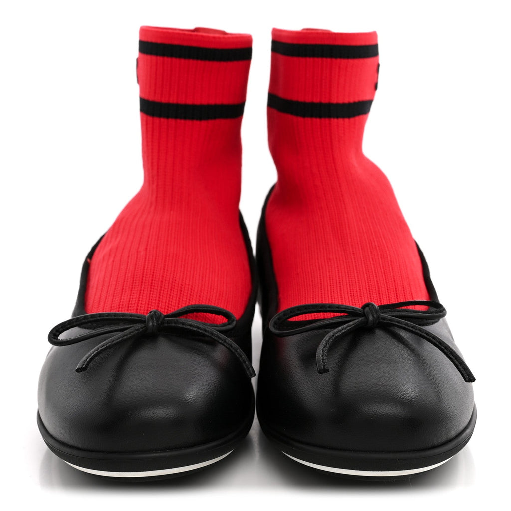 Lambskin Knit CC Ballerina Sneakers 37.5 Black Red
