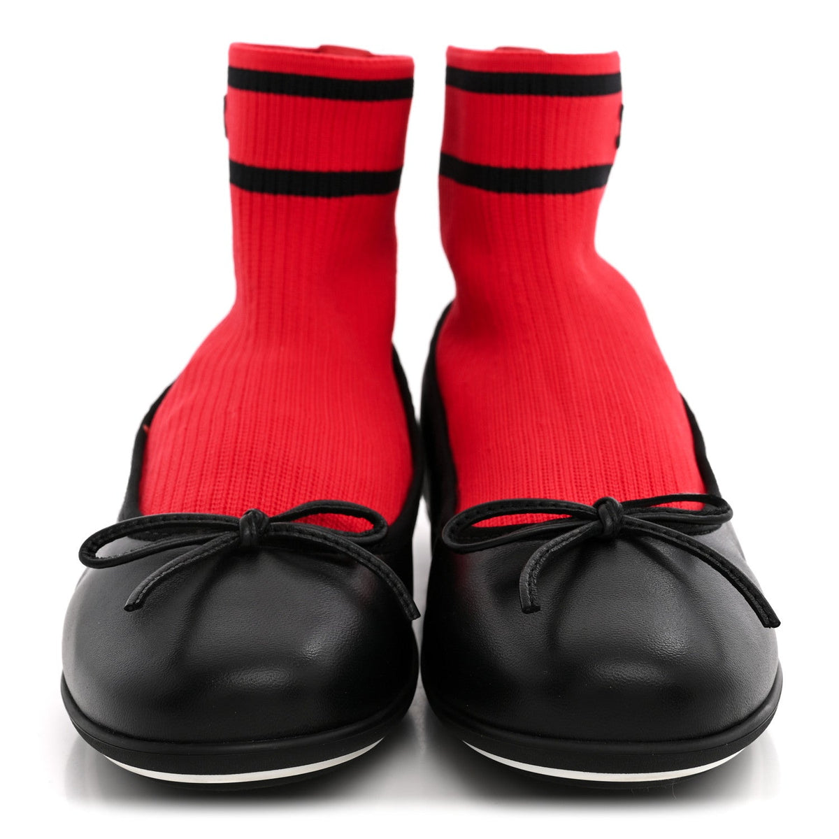 Lambskin Knit CC Ballerina Sneakers 37.5 Black Red