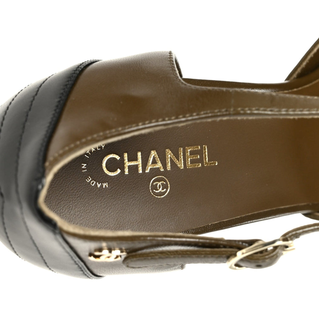 Lambskin Mary Jane Pumps 40 Dark Khaki Black