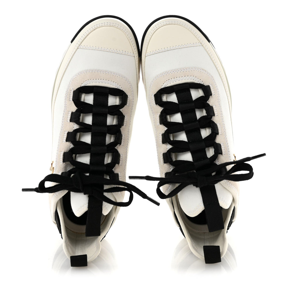 Velvet Calfskin Mixed Fibers CC Sneakers 37.5 Ivory Black
