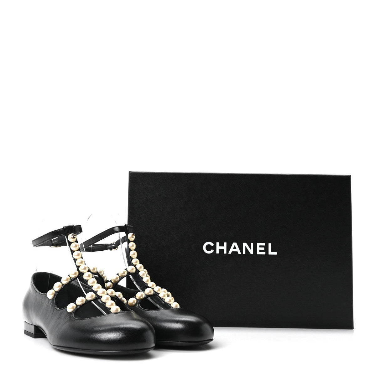 Goatskin Pearl Mary Janes Flats 35 Black