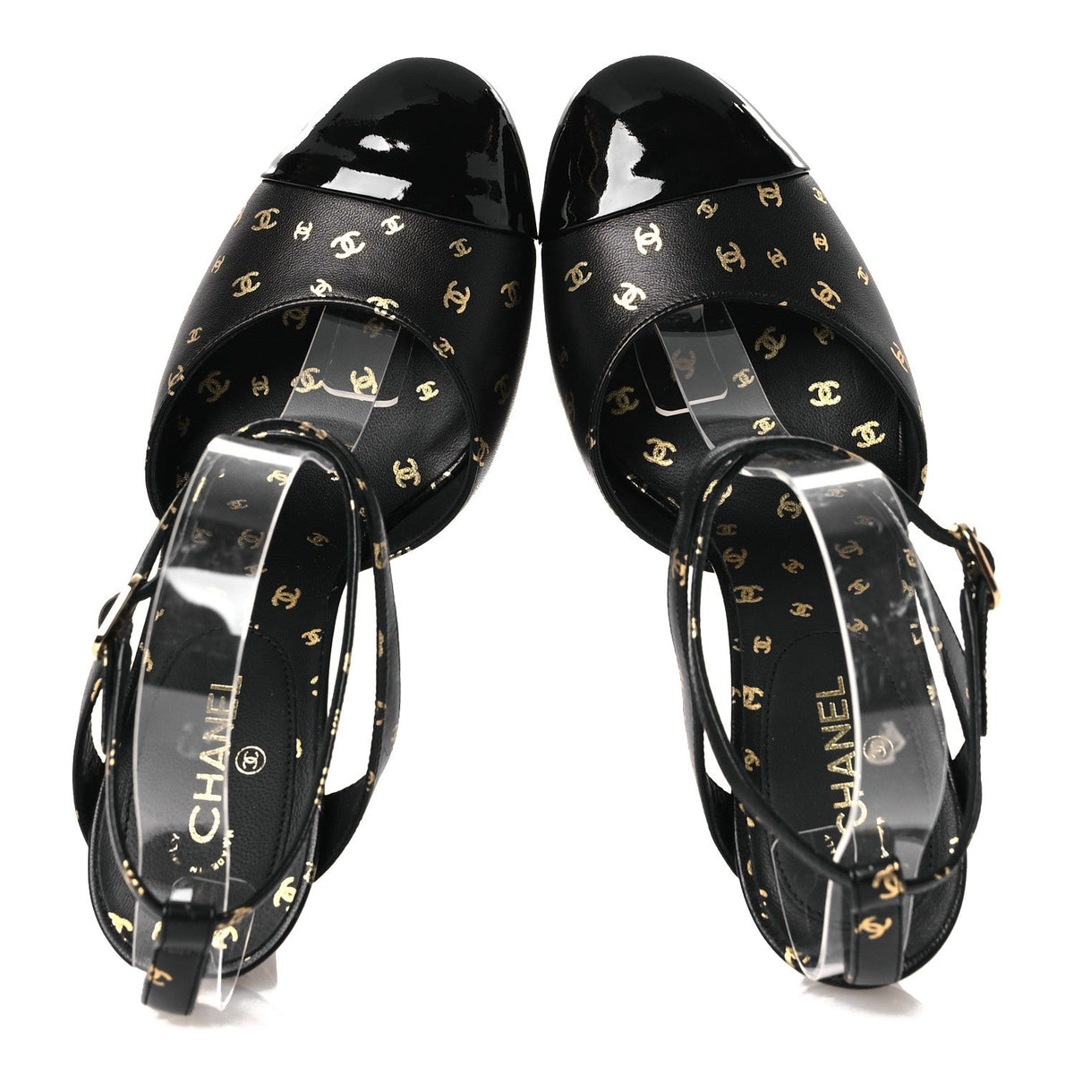 Printed Lambskin CC Platform Pumps 37.5 Black Gold