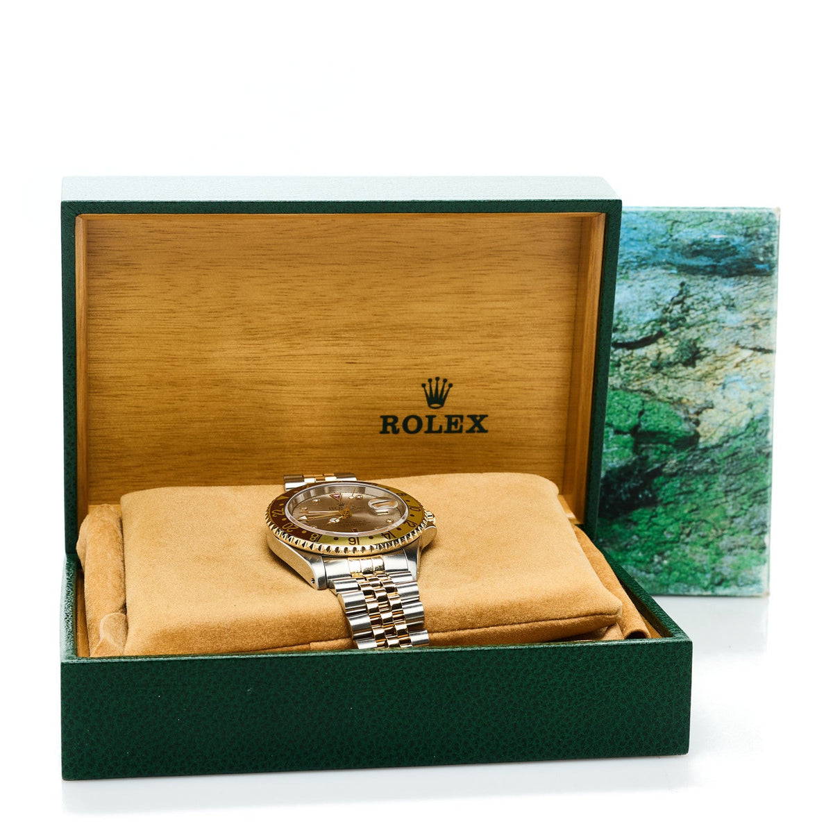 Stainless Steel 18K Yellow Gold Diamond Ruby 40mm GMT-Master II Oyster Perpetual Date Watch Root Beer 16713