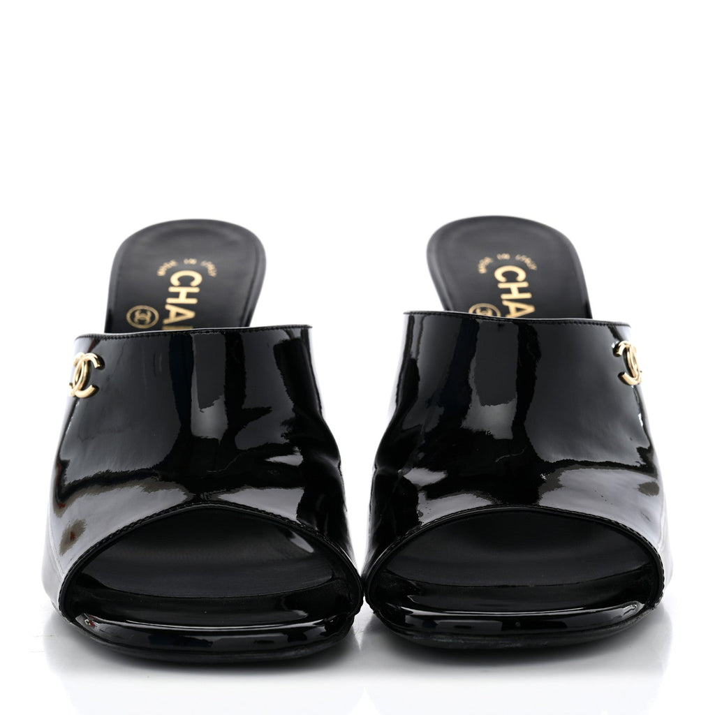 Patent Calfskin CC Mules 36.5 Black