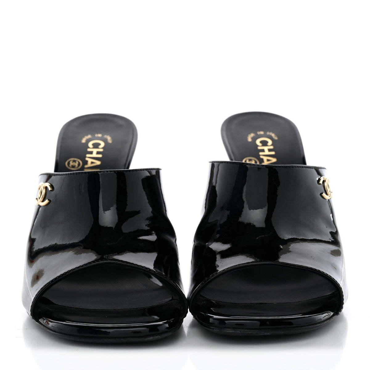 Patent Calfskin CC Mules 36.5 Black