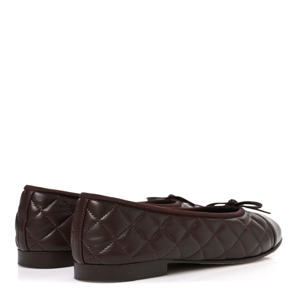 Lambskin Quilted CC Cap Toe Ballerina Flats 36.5 Dark Brown