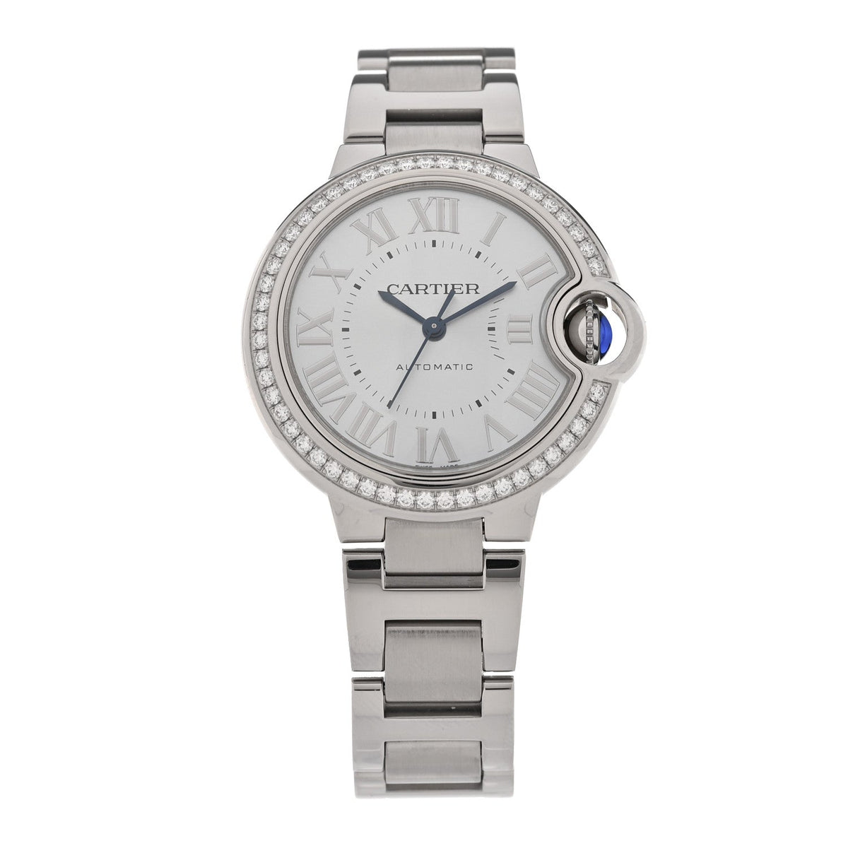 Stainless Steel Diamond Bezel 33mm Ballon Bleu De Cartier Automatic Watch Blue