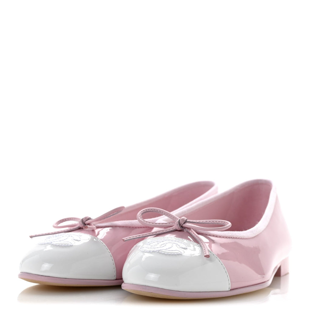 Patent Calfskin Cap Toe CC Ballerina Flats 36.5 Light Pink Dark Pink
