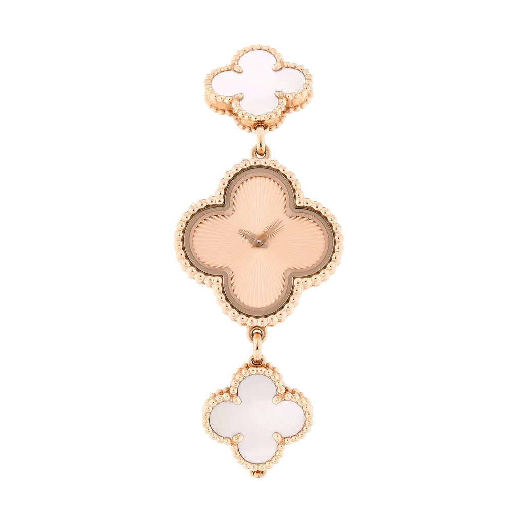 18K Rose Gold Pink Mother of Pearl 23mm Alhambra Guilloche Quartz Watch