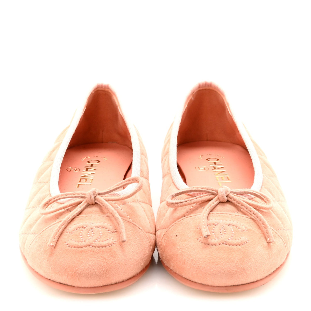 Suede Quilted Cap Toe CC Ballerina Flats 37 Light Orange