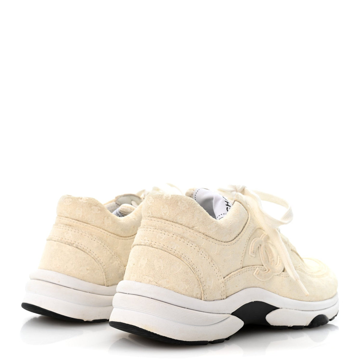 Nylon Suede Calfskin Printed CC Sneakers 37 White