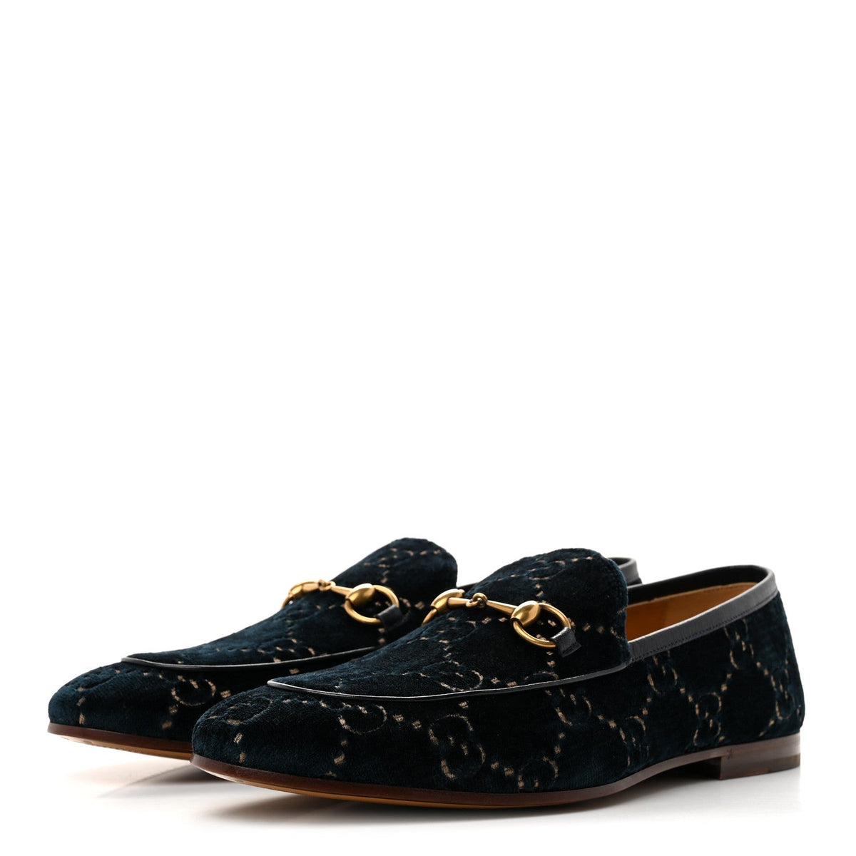 Velvet GG Monogram Horsebit Mens Jordaan Loafers 10.5 Blue Beige