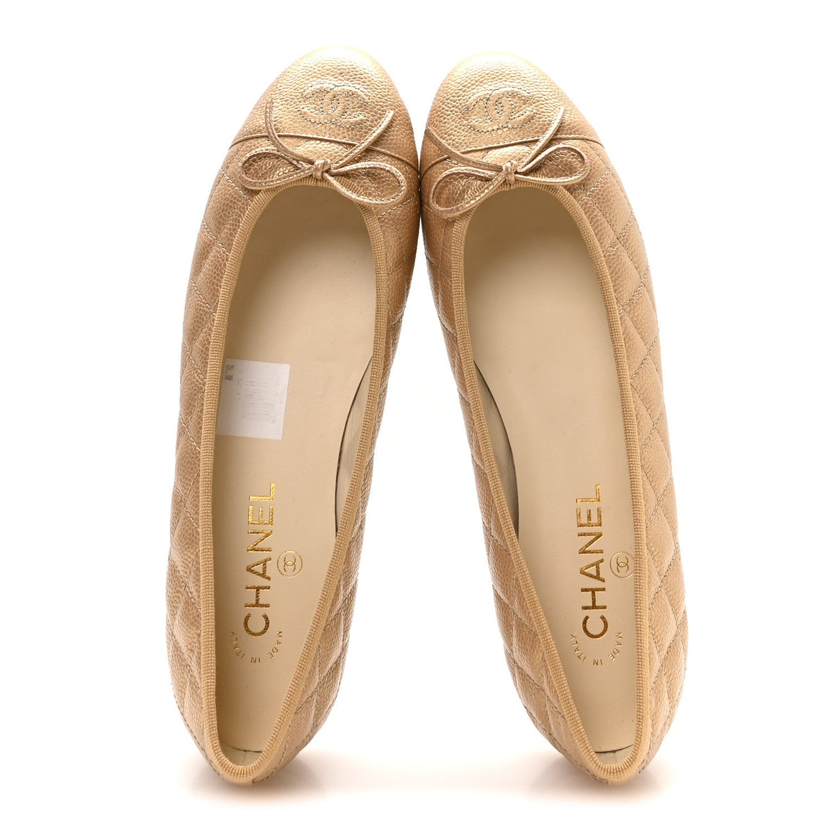 Caviar Quilted CC Cap Toe Ballerina Flats 41 Beige