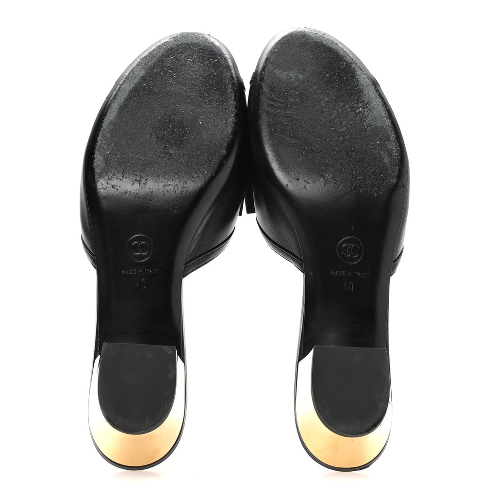 Lambskin Grosgrain Bow CC Mules 40 Black