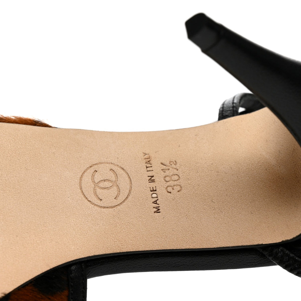 Lambskin Mixed Fibers Cap Toe CC Slingback Pumps 38.5 Brown Black White