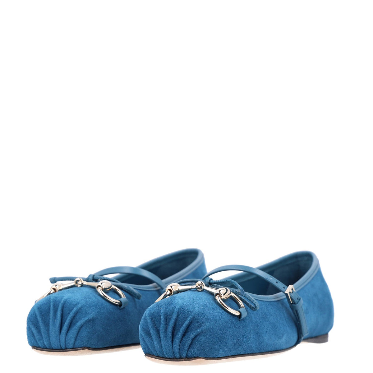 Kid Scamosciato Nappa Camargue Horsebit Ballet Flats 37 Deep Acqua