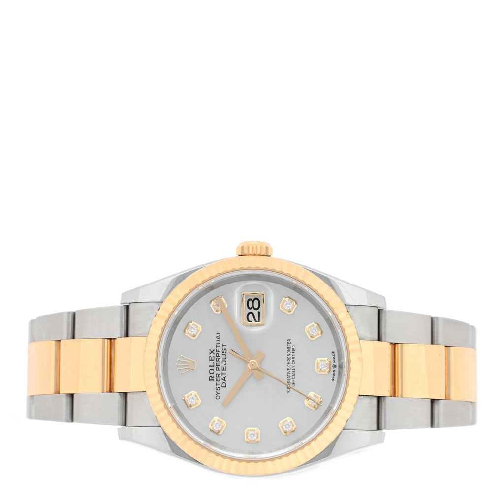 Stainless Steel 18K Yellow Gold Diamond Mother of Pearl 36mm Oyster Perpetual Datejust Watch 126233