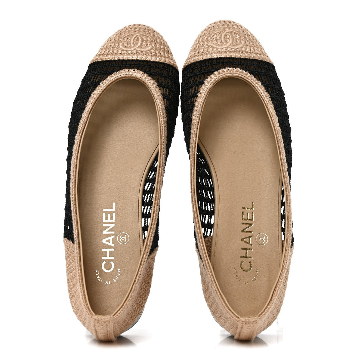 Raffia Cap Toe Ballerina Flats 39 Black Beige