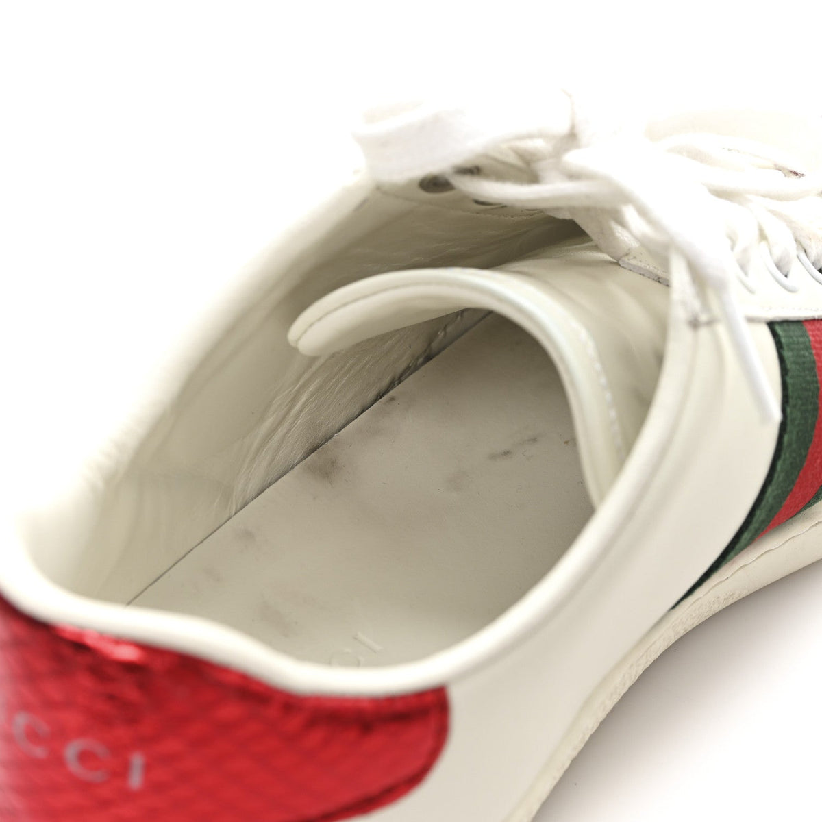 Calfskin Web Heart Embroidered Womens Ace Sneakers 36 White